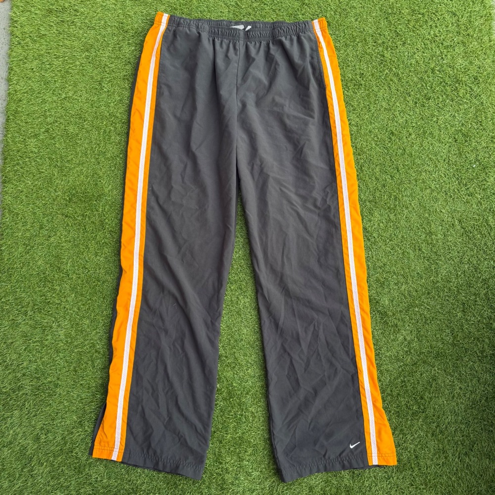 Vtg Y2K‎ Nike Track Pants Mens Size XL Gray Orange Stripe Logo Drawstring Baggy